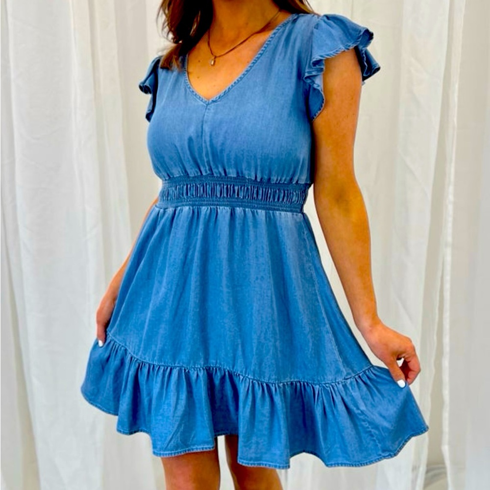 Chambray V-Neck Dress